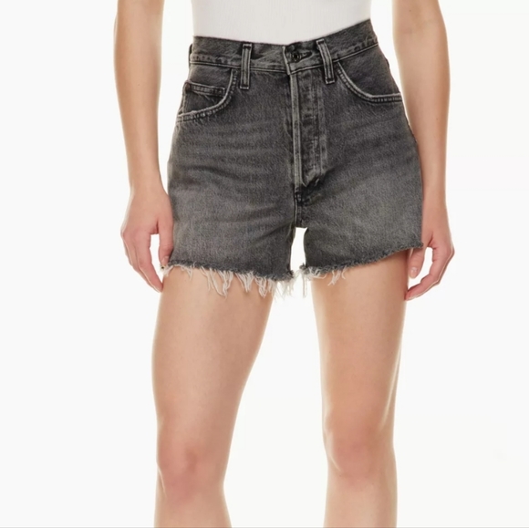 Agolde Pants - Agolde Dee Shorts Jean Cut Off Button Fly High Rise Washed Black 28